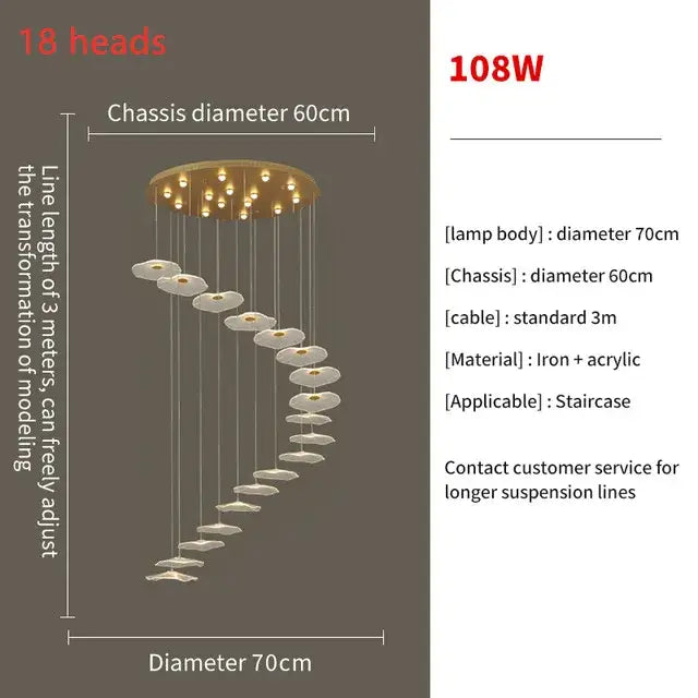Modern gold lotus leaf led pendant chandelier for living room