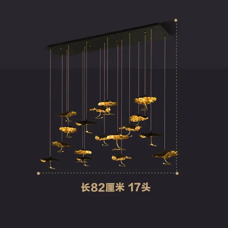 lotus staircase gold & black flower chandelier stairwell light