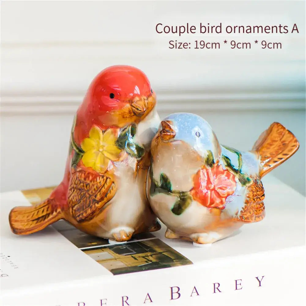 Floral painted love birds porcelain couple ornament living room decor