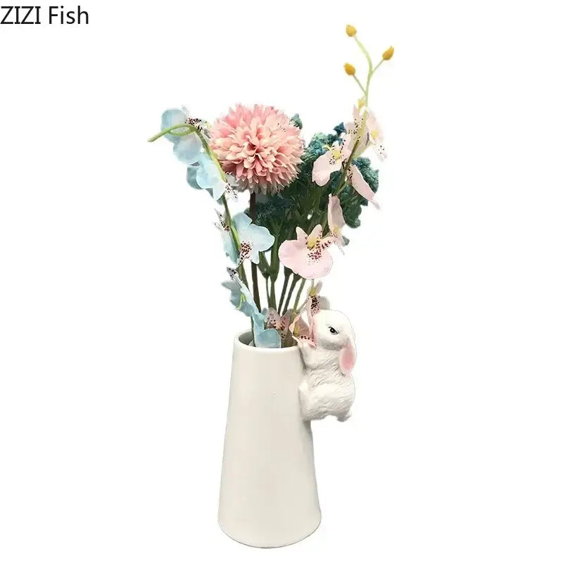 White rabbit ceramic vase with bunny figurine bedroom table decor