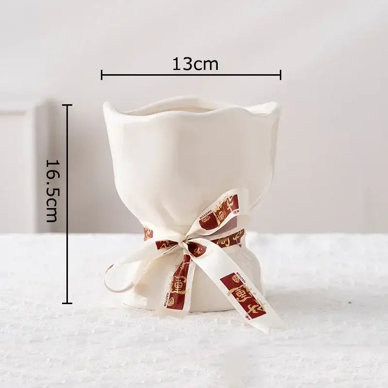 Lovely white ribbon ceramic vase set for bedroom aesthetic decor