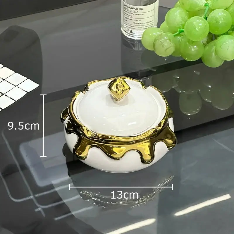 Modern black & white ceramic ashtray with silver drip – living room decor