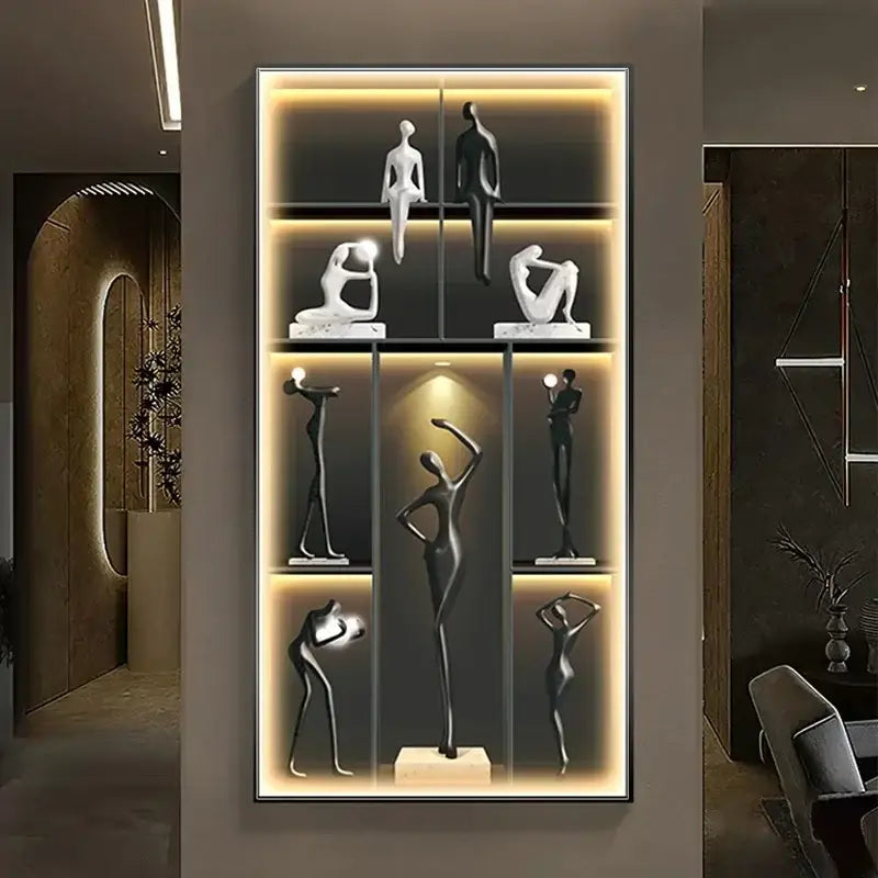 Modern abstract metal sculpture set luminous wall living room