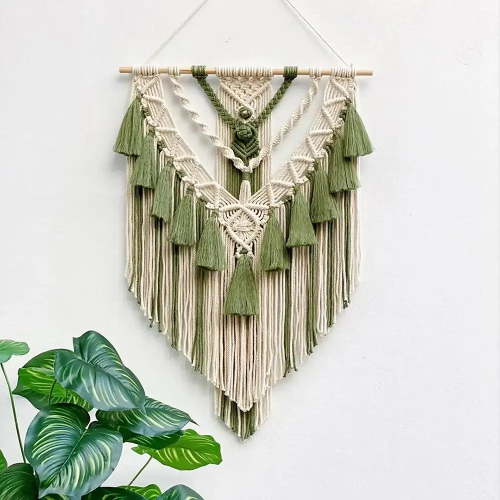 Chic bohemian cream macrame wall hanging bedroom woven decor