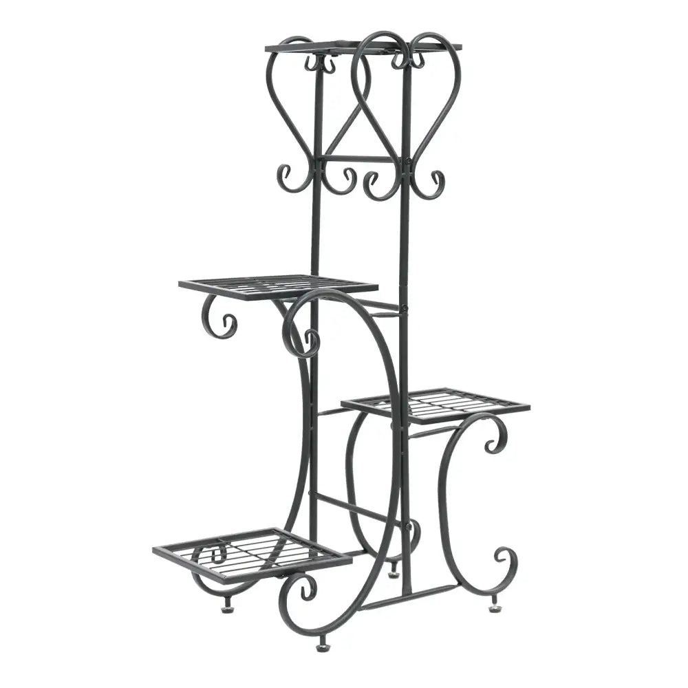 Ornate white wrought iron metal plant stand garden or living room tiered shelf