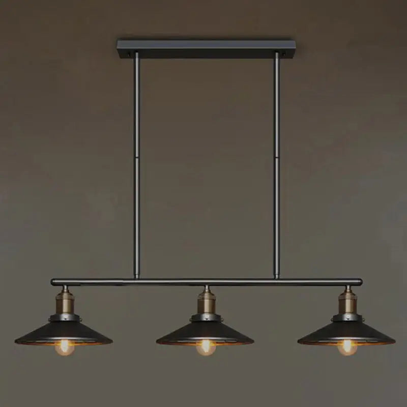 Industrial black 3 head cone shade pendant lighting kitchen island