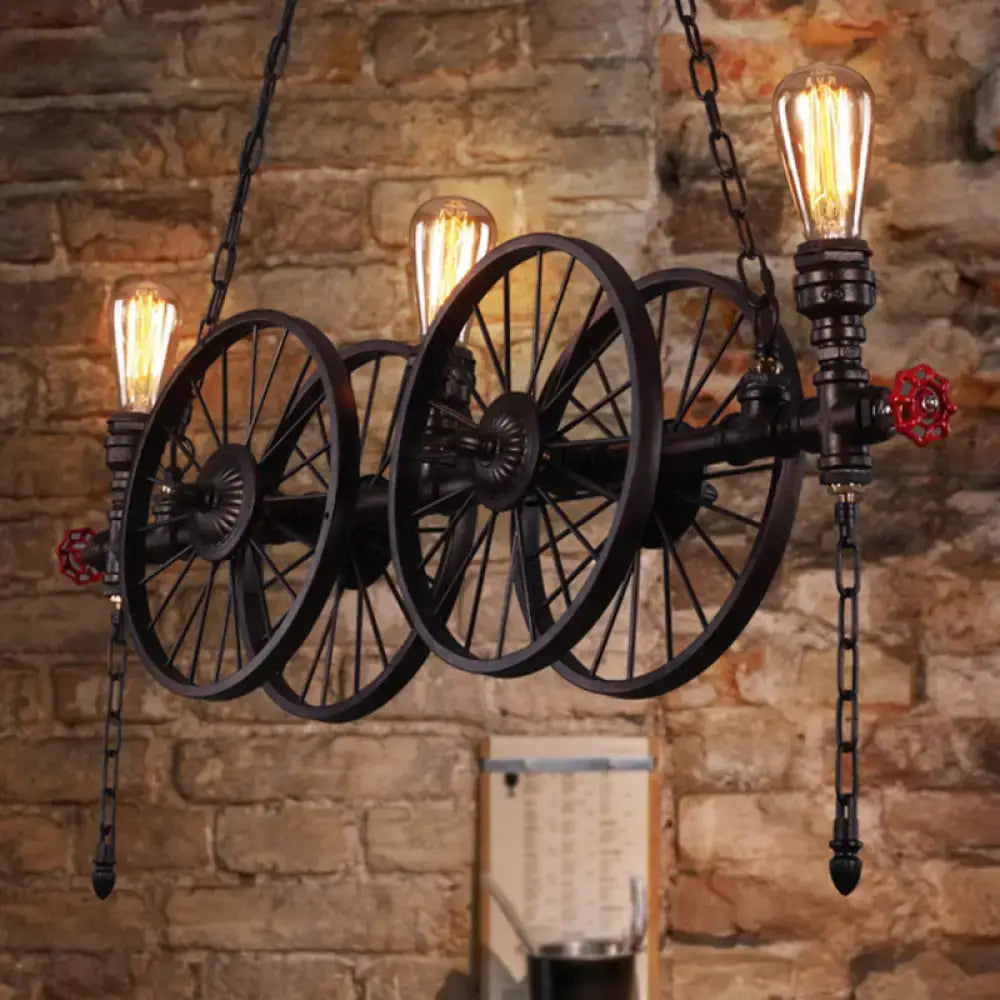 Industrial black wagon wheel metallic pendant light for dining room