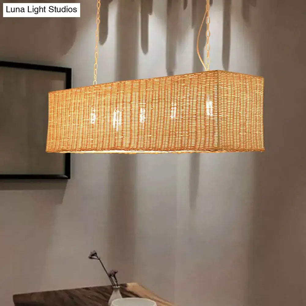 Minimalist beige rattan restaurant hanging lamp dining room chandelier