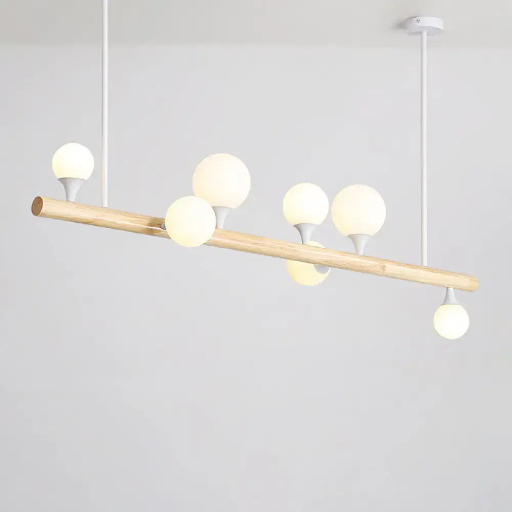 Modern wood linear hanging island light – kitchen opal glass globes
