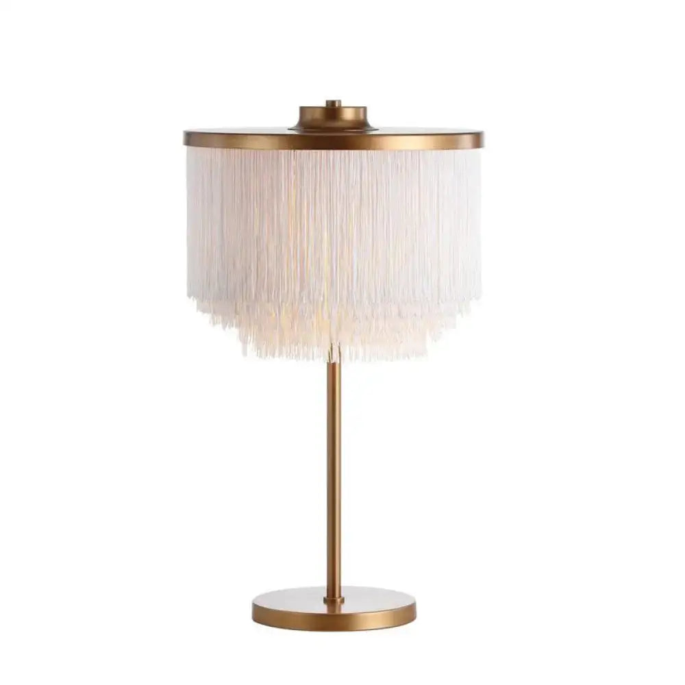 Minimalistic brass white tassel fringe nightstand lamp bedroom light