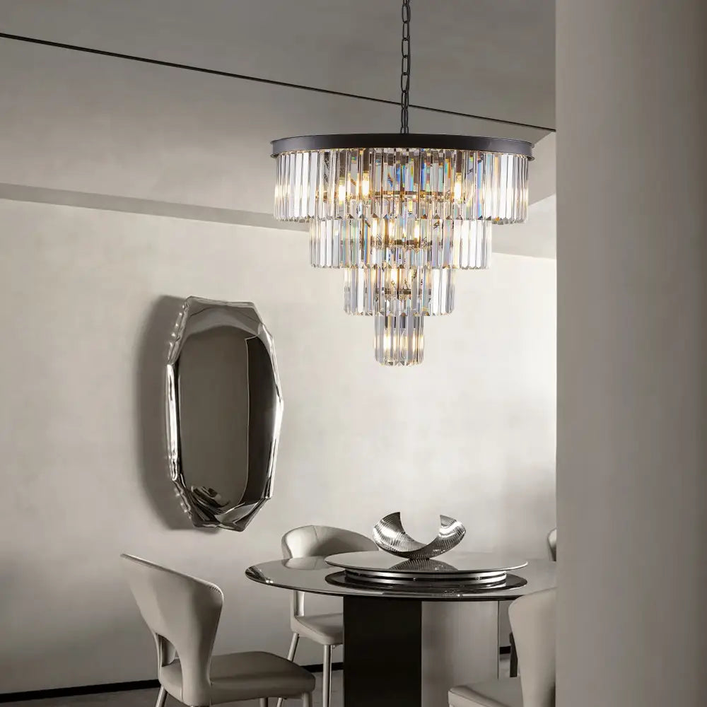 Modern 4 tier black crystal chandelier dining room pendant light