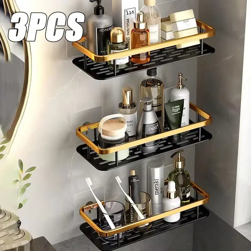 Modern black & gold space aluminum corner caddy bathroom shelf
