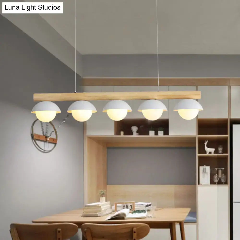 Modern wood led island lighting dining room white 5 light pendant