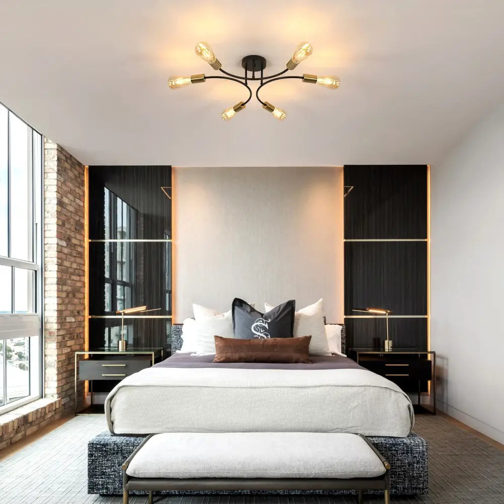 Modern black & gold sputnik chandelier ceiling light dining room