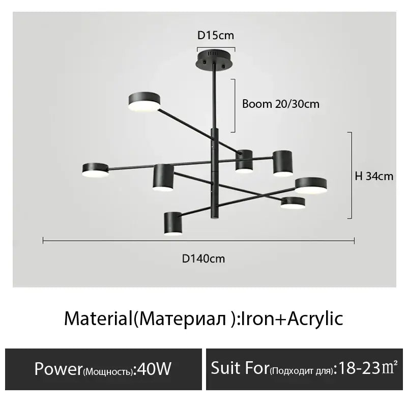 Modern black chandelier with frosted glass – living room light