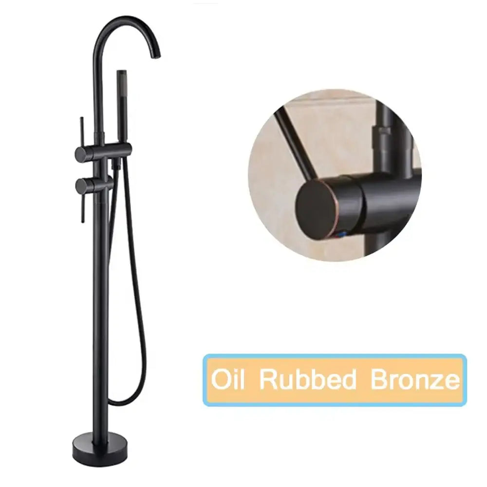 Modern black dual handle freestanding tub faucet with hand shower bathroom