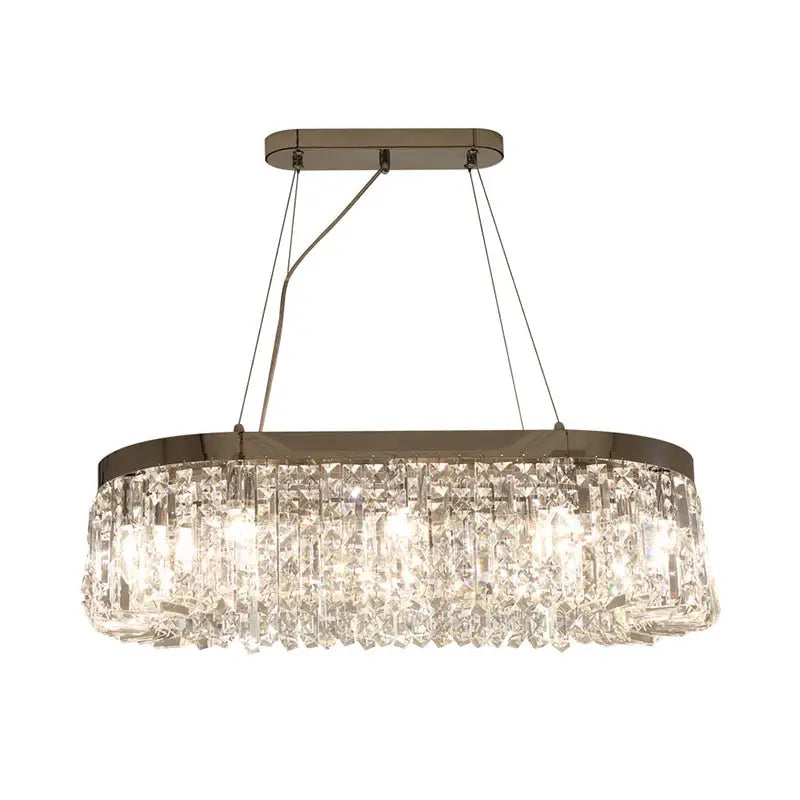 Modern chrome oval island lamp with crystal accents for dining room
