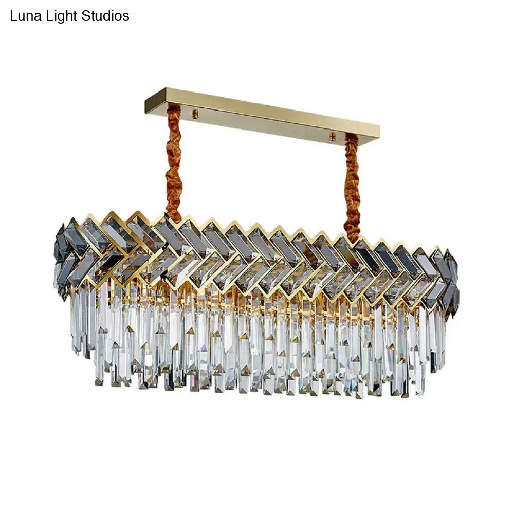 Modern crystal ellipse pendant light dining room black & gold finish