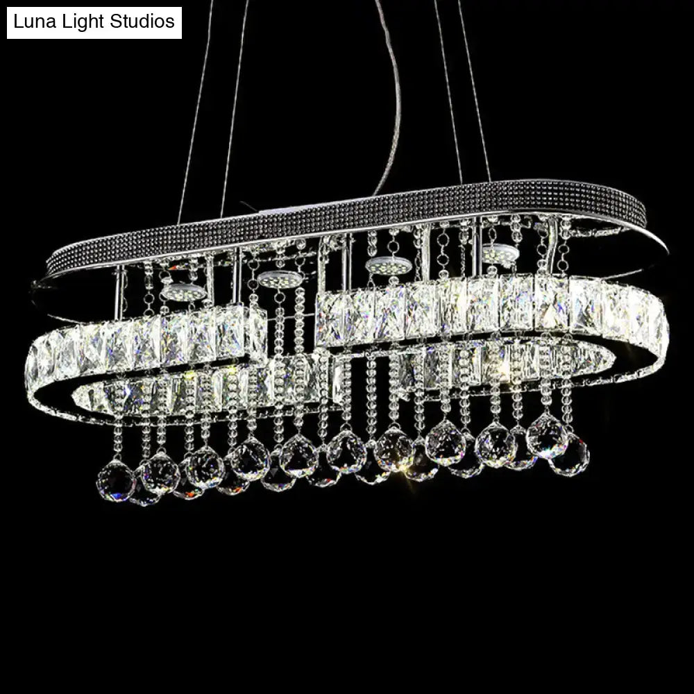 Modern led crystal pendant light chrome oval chandelier dining room