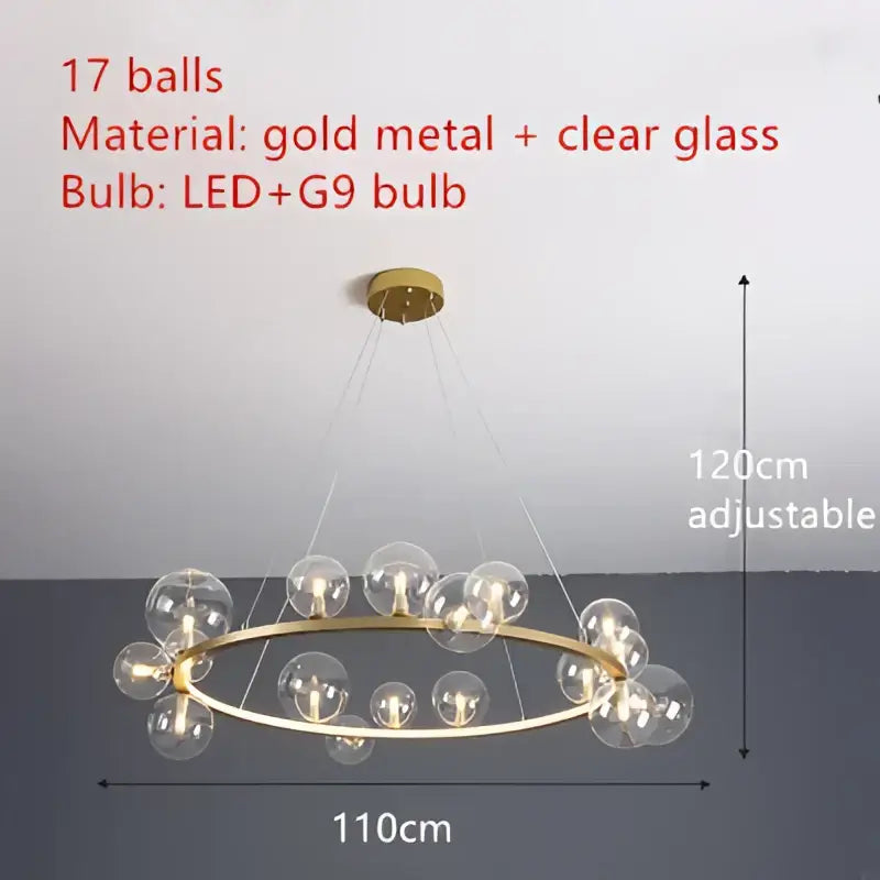 Modern black clear glass bubble led chandelier dining room light
