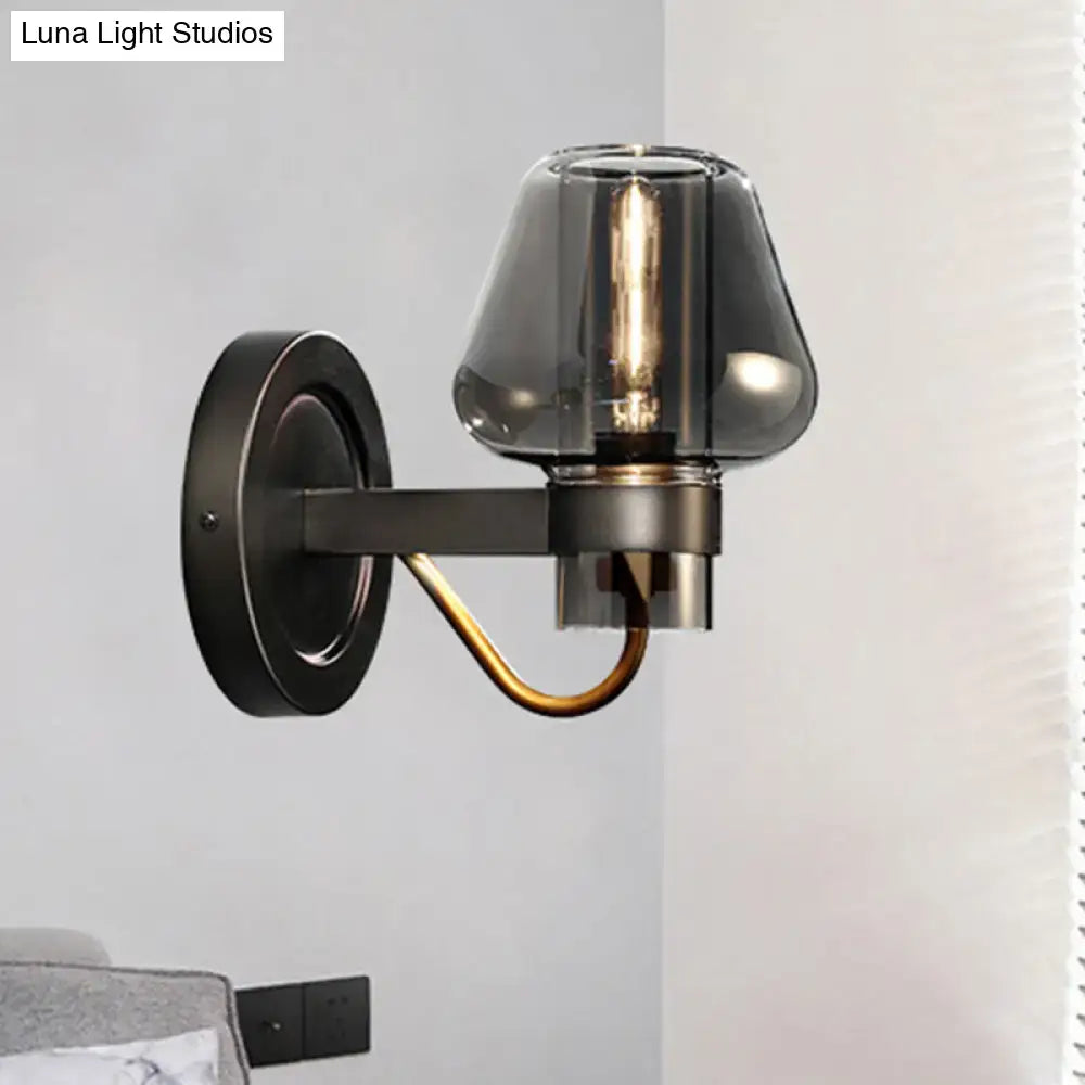 Modern smoked glass mushroom sconce black and brass bedroom light
