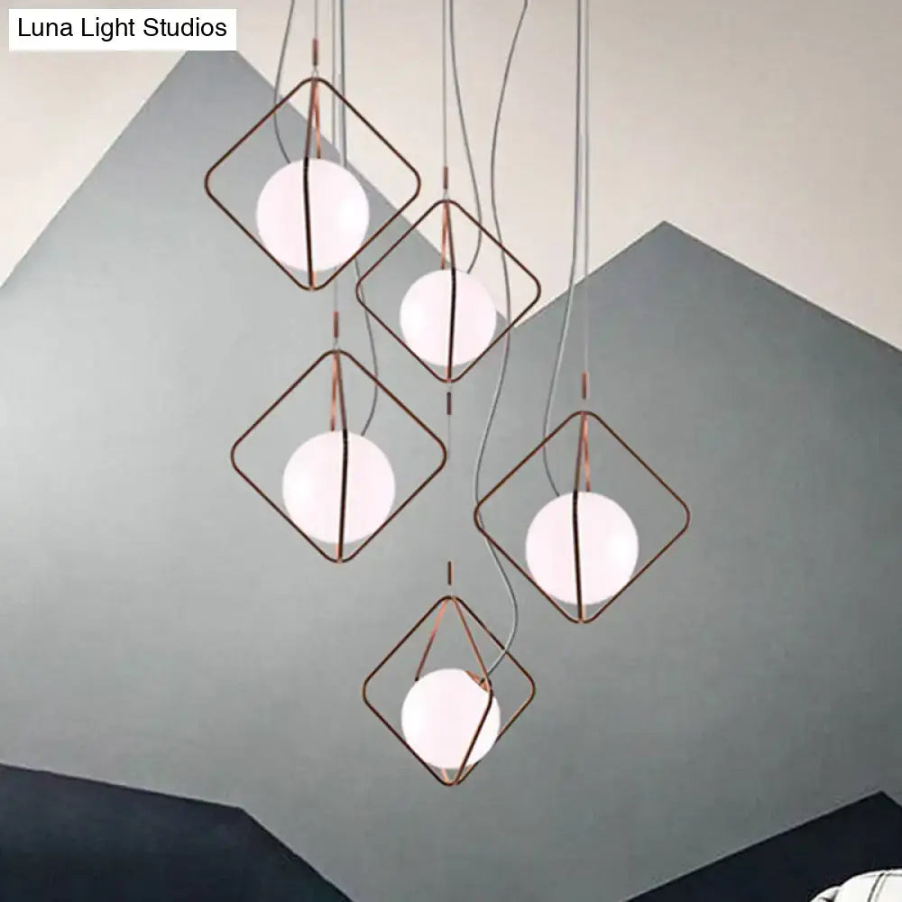 Modern copper square suspension light for living room