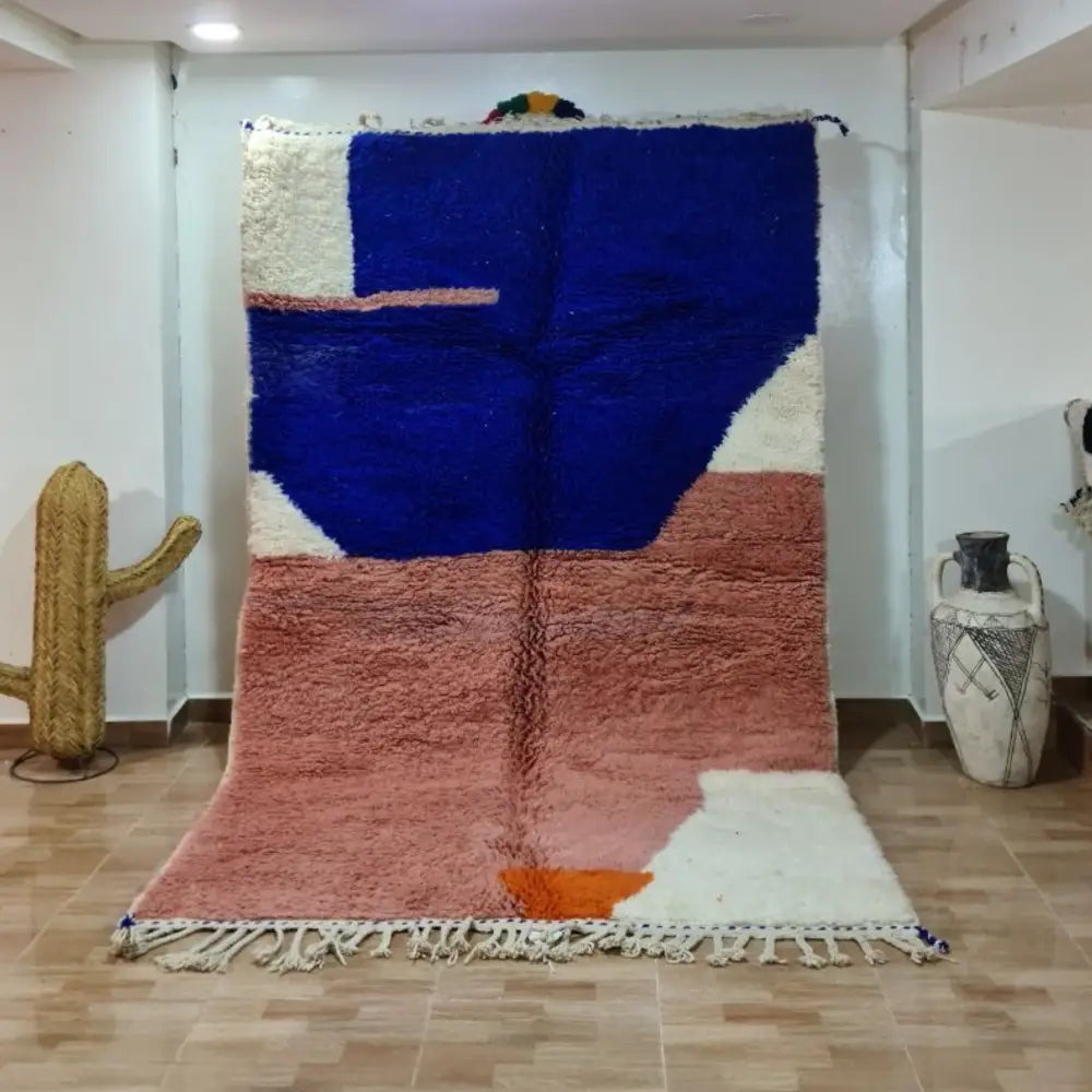 Beni ouarain blue & pink moroccan handmade living room carpet
