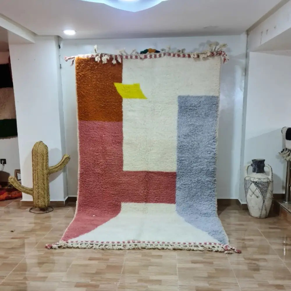 Multicolor geometric moroccan handmade beni ouarain rug bedroom decor