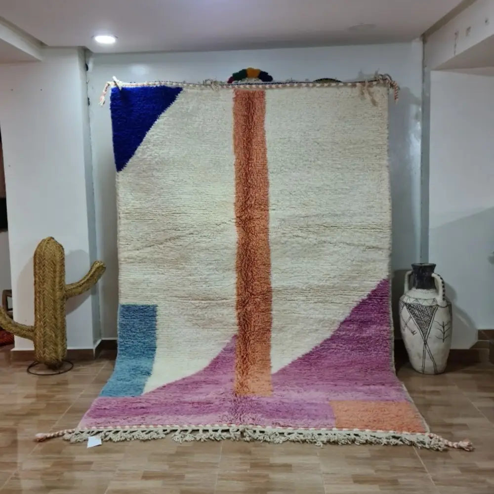Handmade beni ouarain colorful wool rug bedroom decor