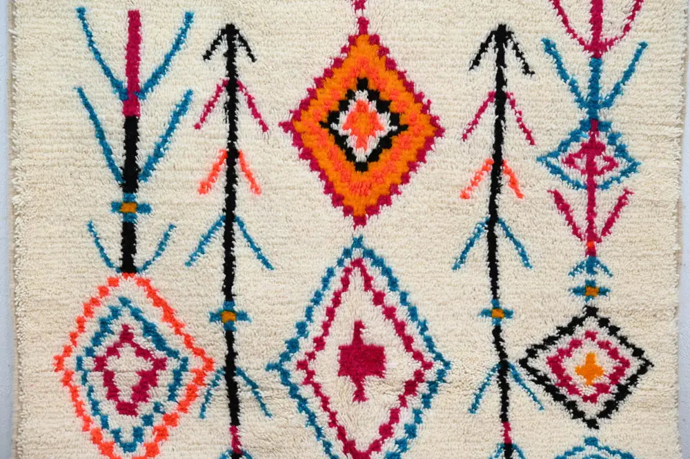 Beige moroccan handmade azilal carpet – living room geometric rug