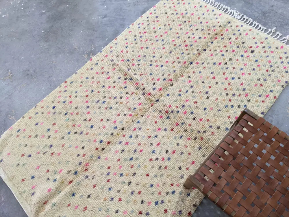 Moroccan handmade beige natural wool azilal rug living room decor