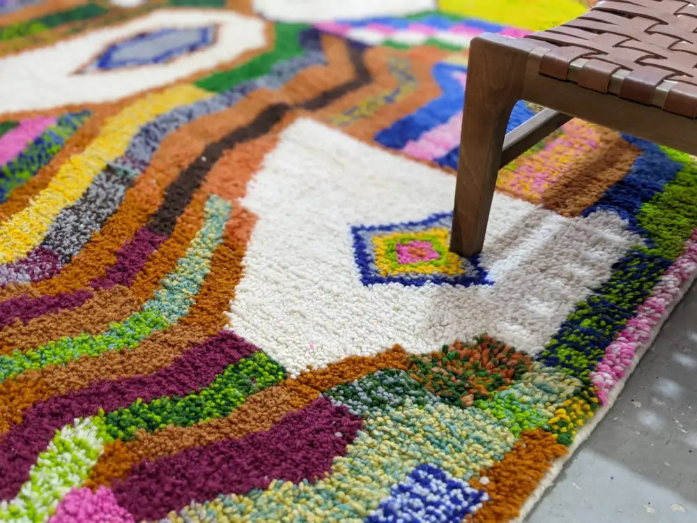 Handmade multicolored geometric azilal rug living room wool decor