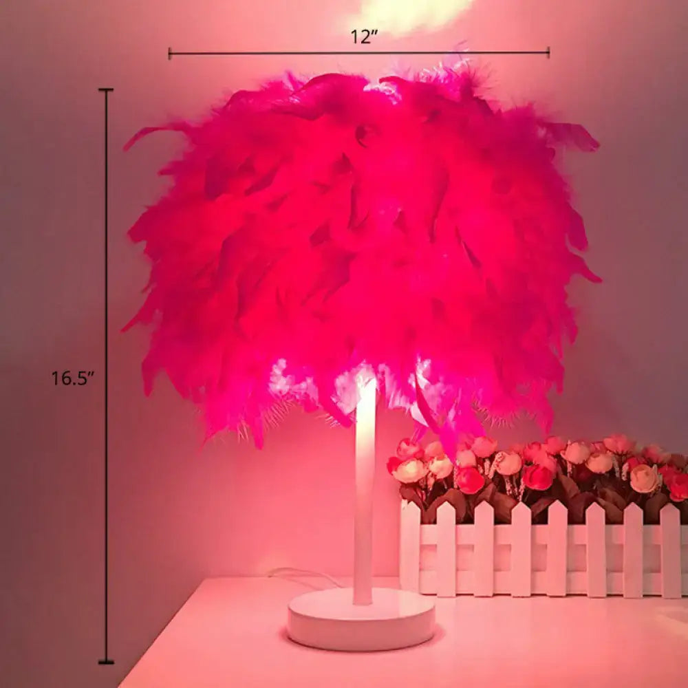 Nordic pink feather cylinder bedroom table lamp 110v-120v led
