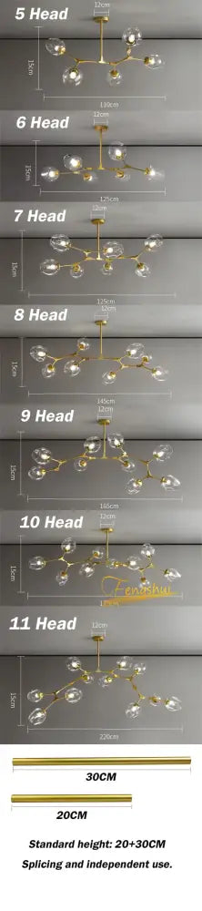Nordic glass ball led chandelier black & gold dining room light