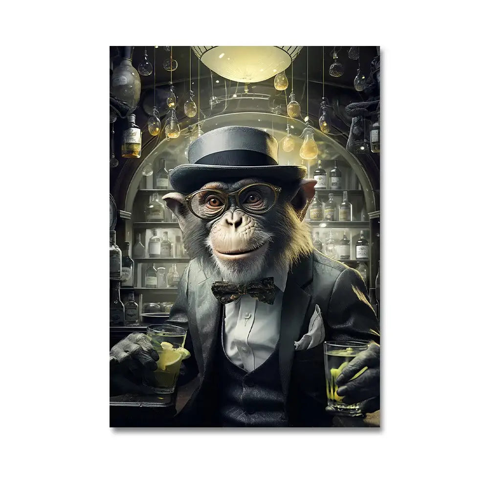 Modern black & gray gorilla wall art canvas living room decor