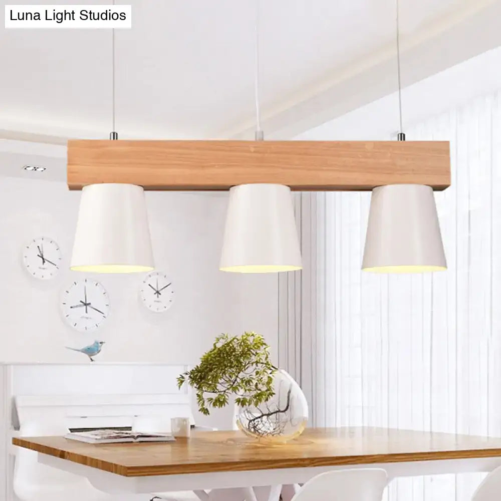 Modern white 3-head pendant light wood beam kitchen island suspension