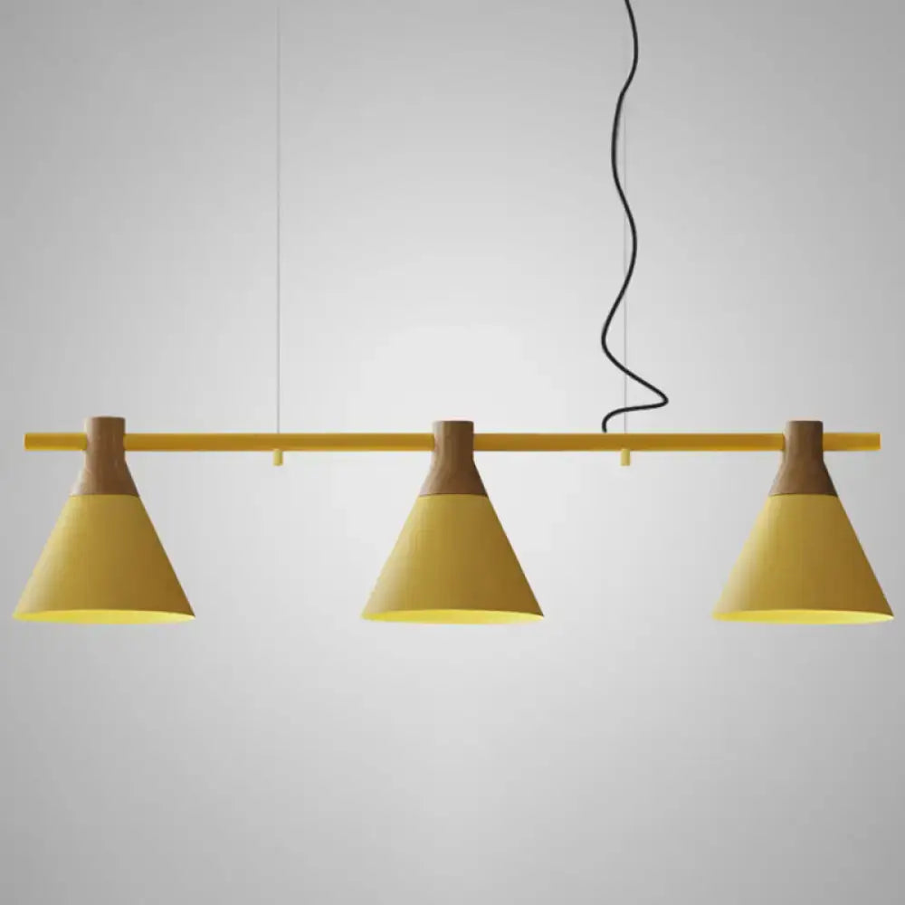 Nordic style black and wood conical metal pendant light dining room