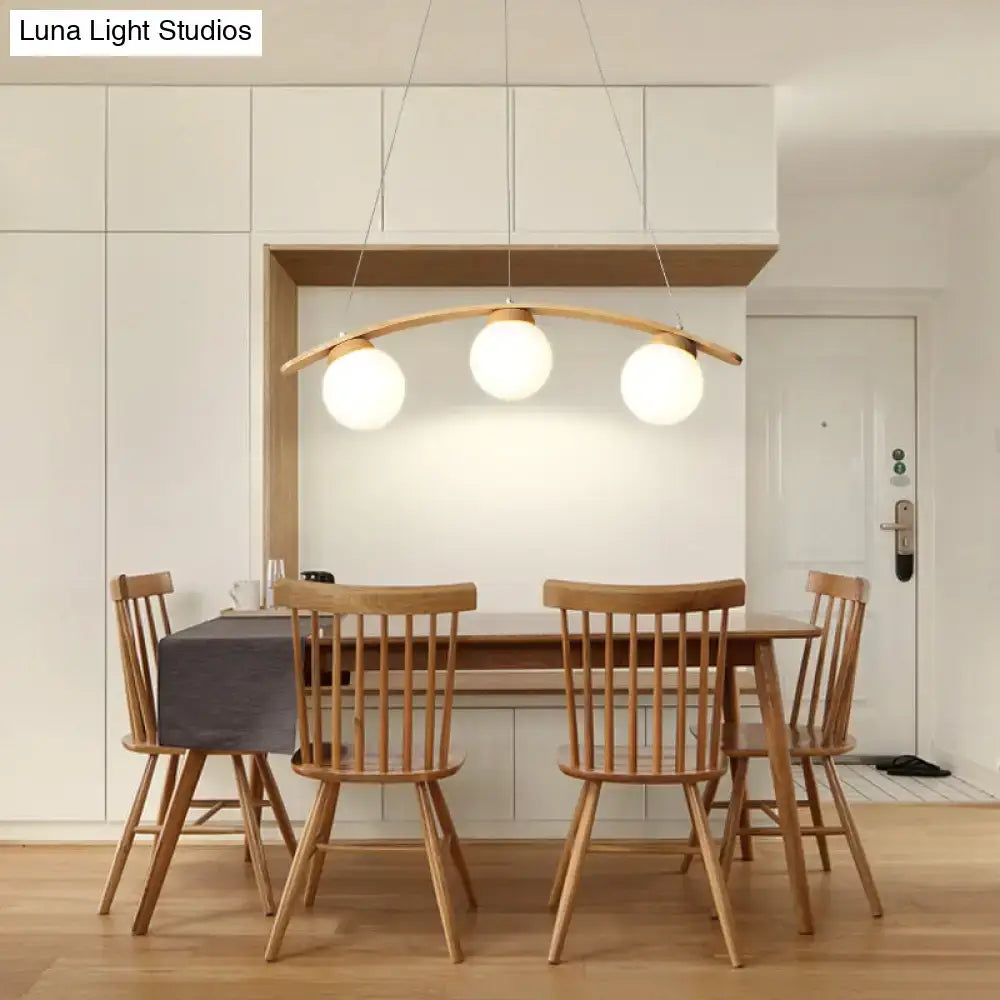 Nordic wooden white glass arc pendant ceiling light dining room