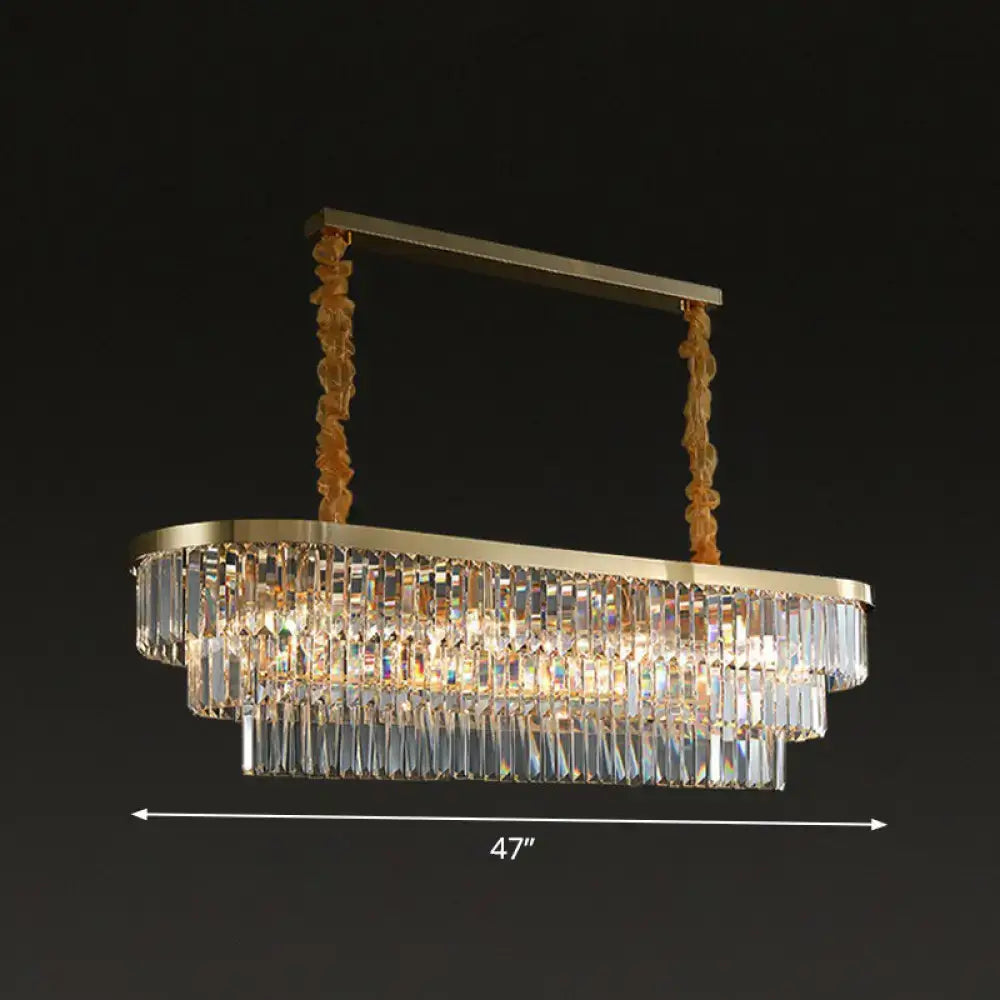 Postmodern brass clear crystal rod chandelier dining room light