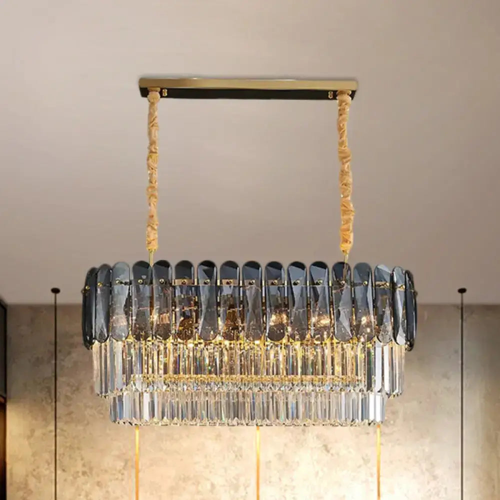 Contemporary amber & smoke gray crystal dining room pendant