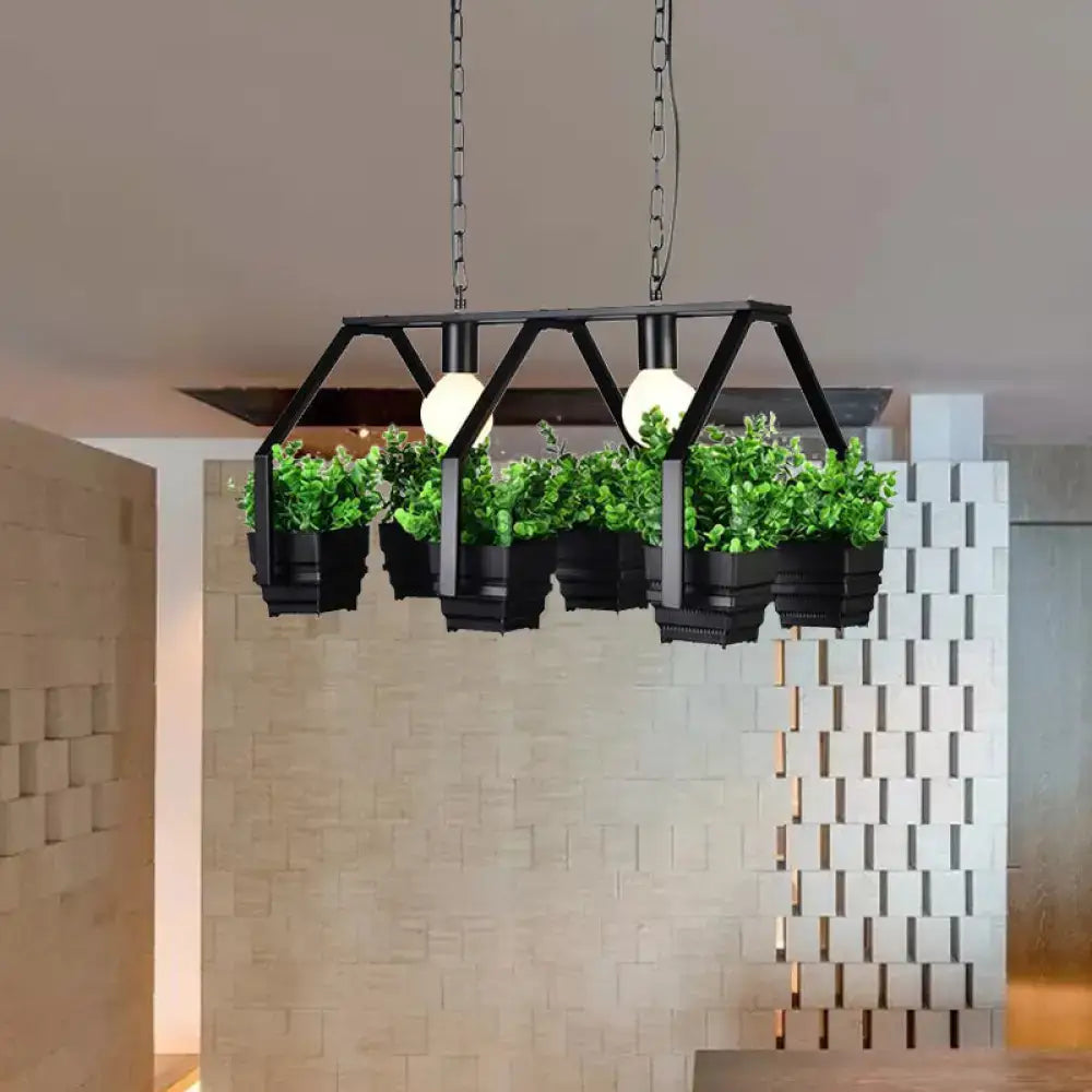 Retro white led island ceiling light with planters dining room