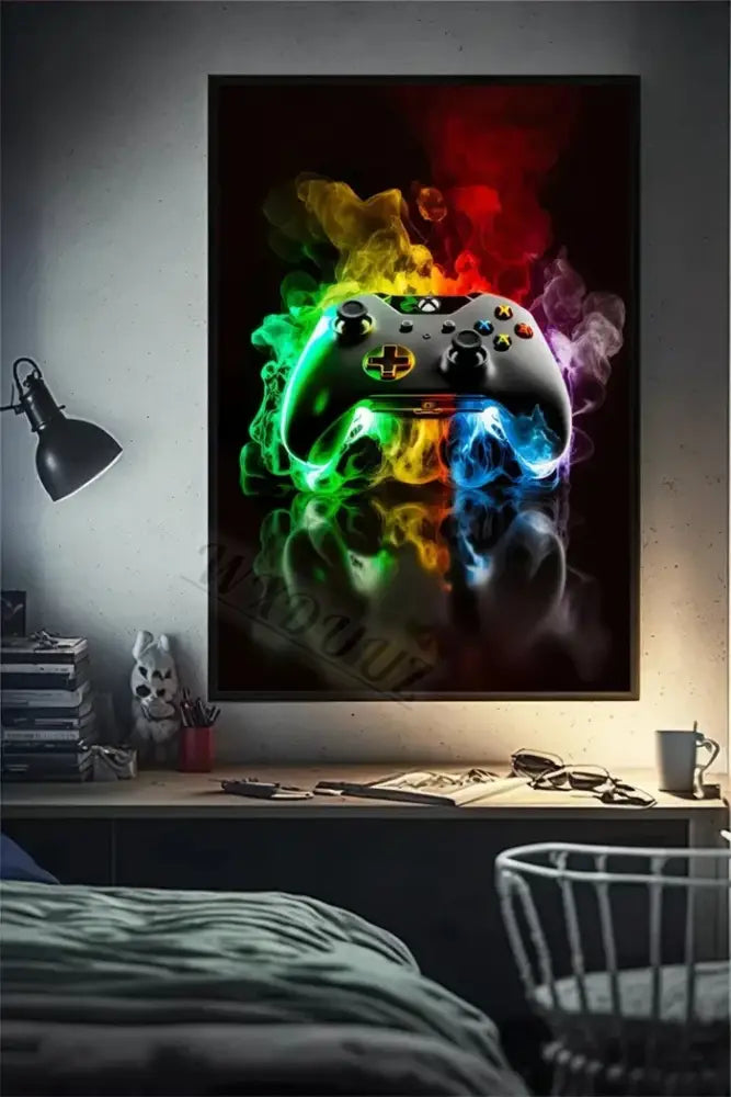 Retro splatter painted funny monkey player wall art gaming room