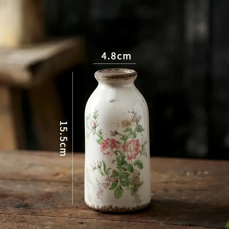 Nordic pastoral style white floral ceramic pitcher living room vase