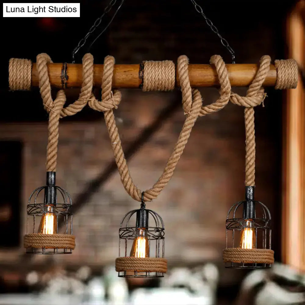 Rustic bamboo island lighting – kitchen rope and cage chandelier