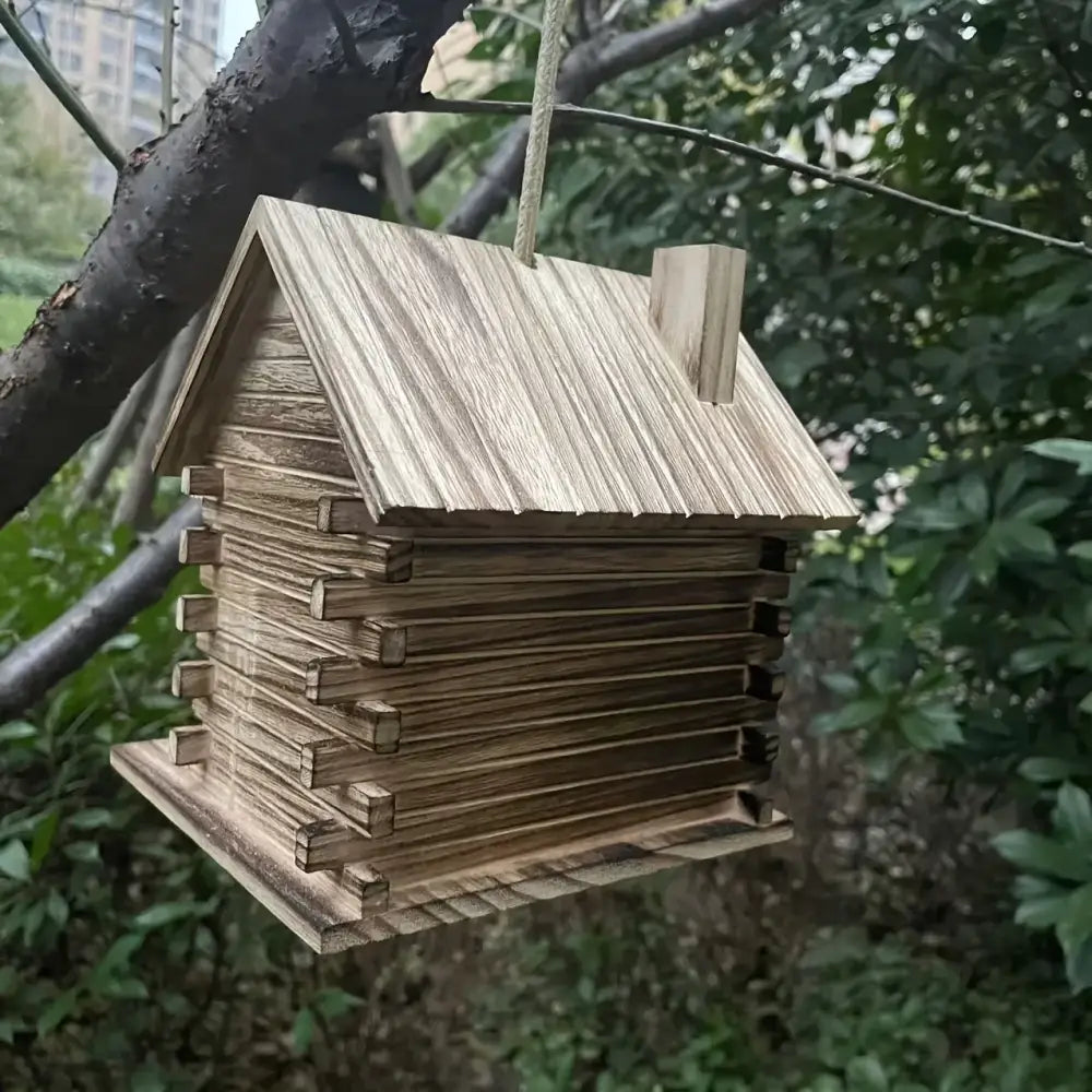 Rustic wooden birdhouse for small birds garden decor