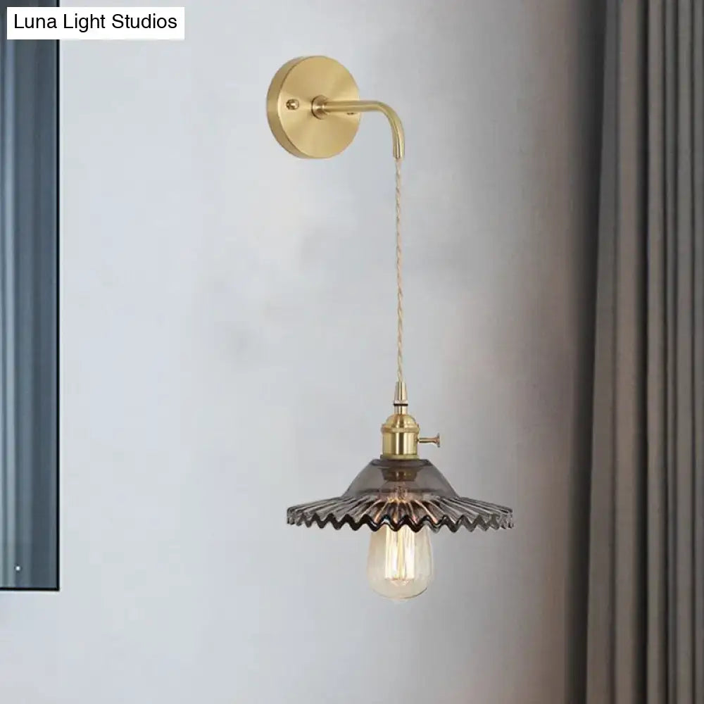 Industrial smoked glass brass sconce light for bedroom
