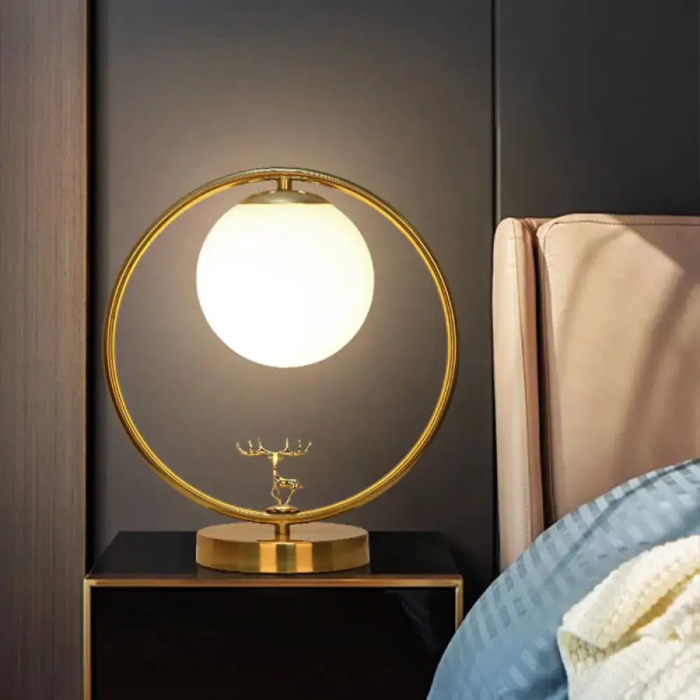 Simple ivory glass ball gold deer table lamp bedroom night light