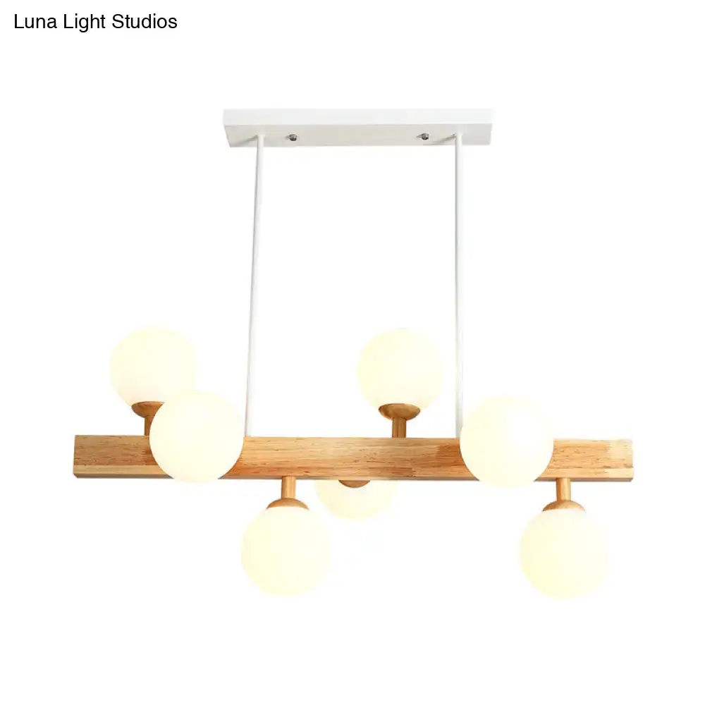 Simplicity opal glass 7 head wood island chandelier dining room