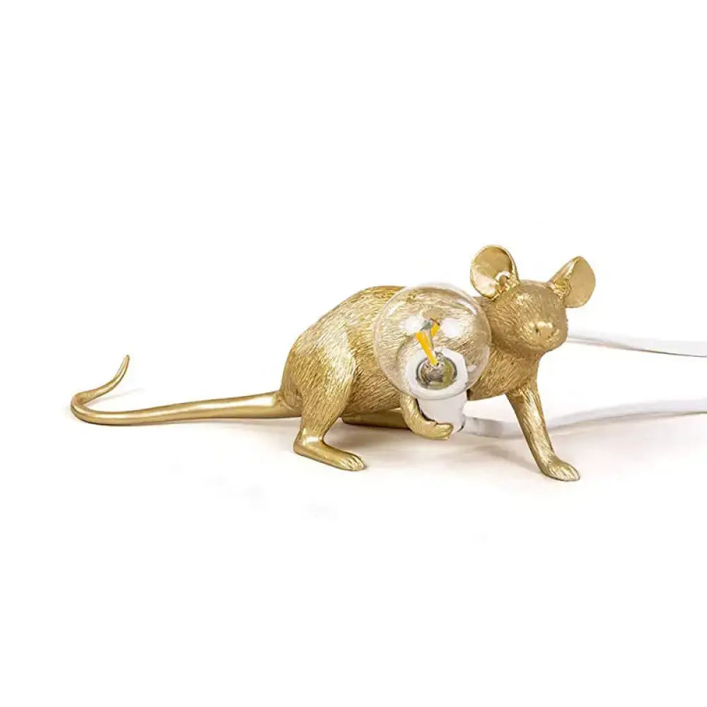 Gold mouse resin night lamp with gold finish for bedroom
