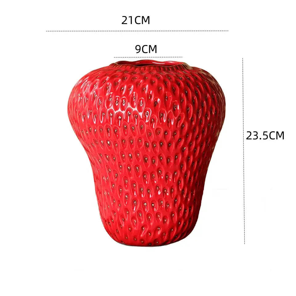 Vibrant red strawberry cartoon ceramic vase for kids room